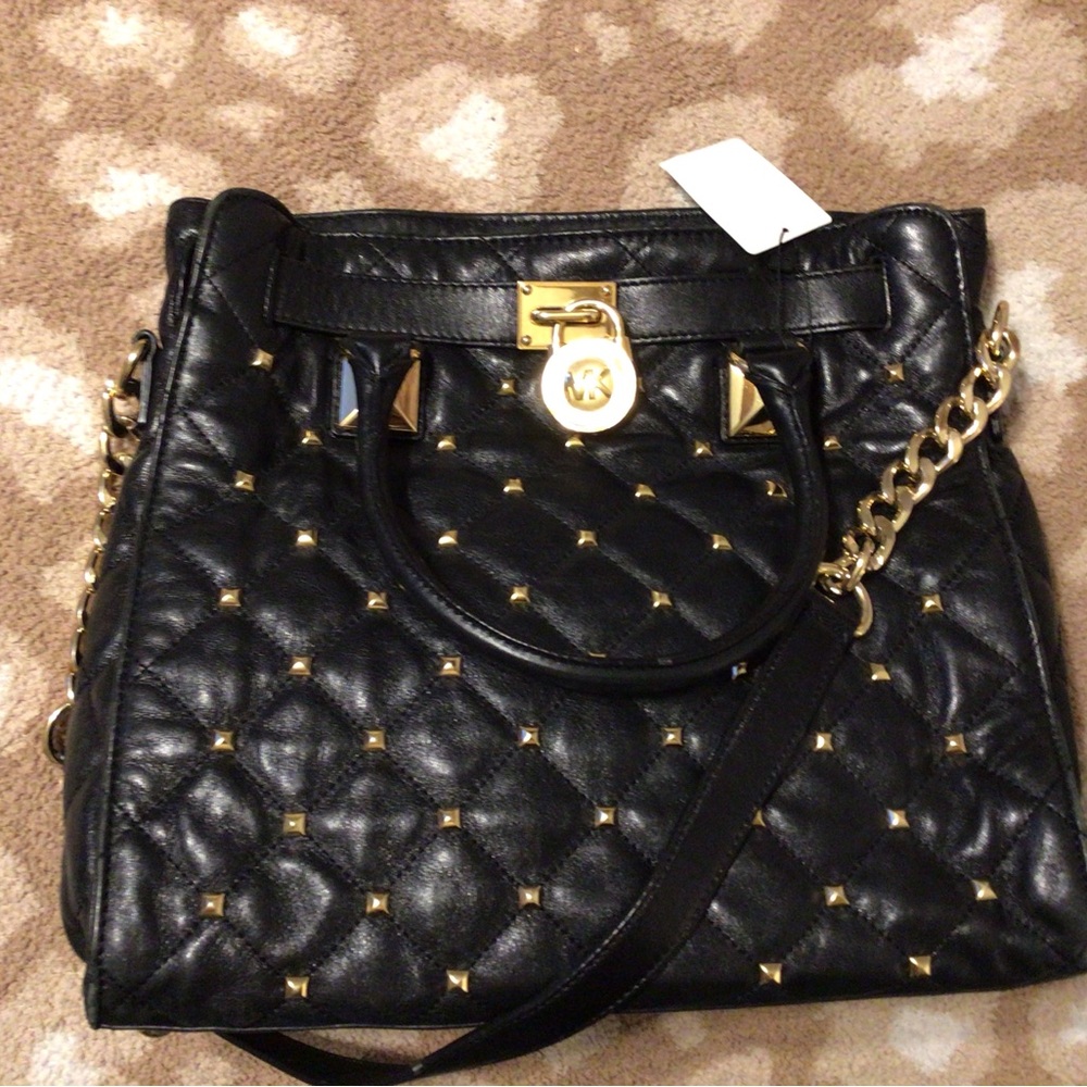 Michael Kors, Black Gold Studded Quilt Purse